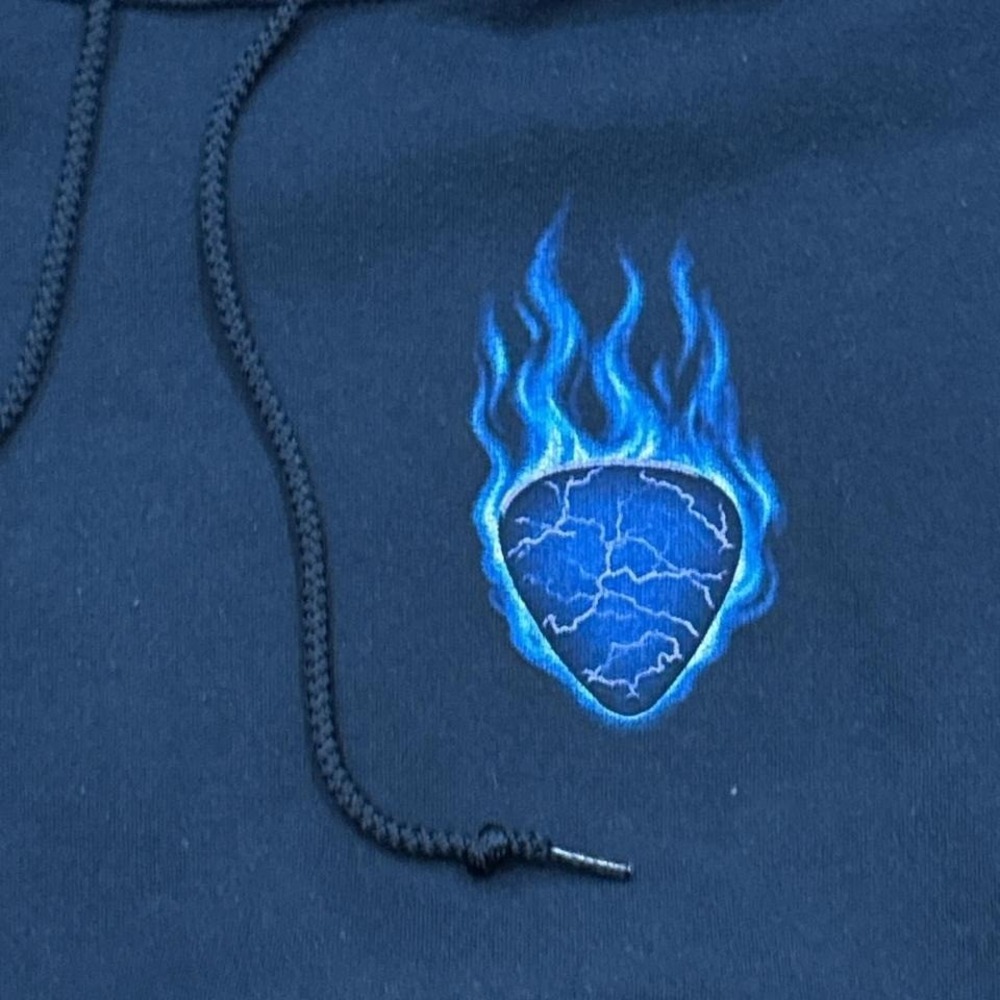 Jerzees Guitar Lightning Flames Blue Logo Pullover Hoodie Men's Medium - Picture 2 of 7